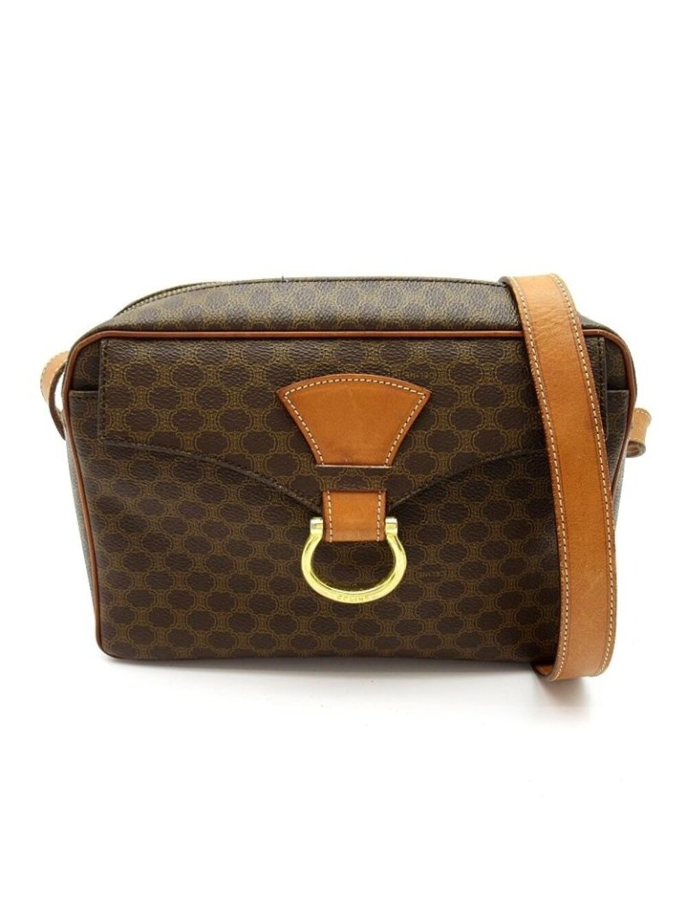 Celine Macadam Shoulder Bag Leather Brown